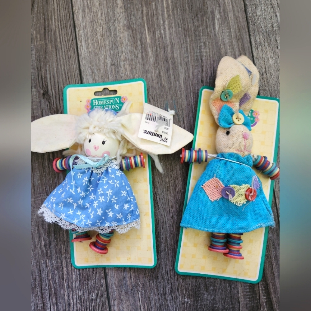 Vintage Lot Of 2 "Homespun" Button Rag Dolls.